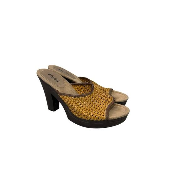 Mudd Sandals Open Toe Tan Weave Woven Heels Platforms Vintage Chunky 90s Y2K 8.5 - Picture 3 of 8